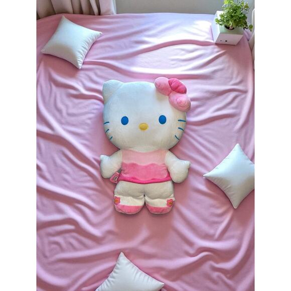 2013 Sanrio Hello Kitty Pink Wave Stripe Dress and Bow 16" Stuffed Plush Doll - Picture 1 of 6